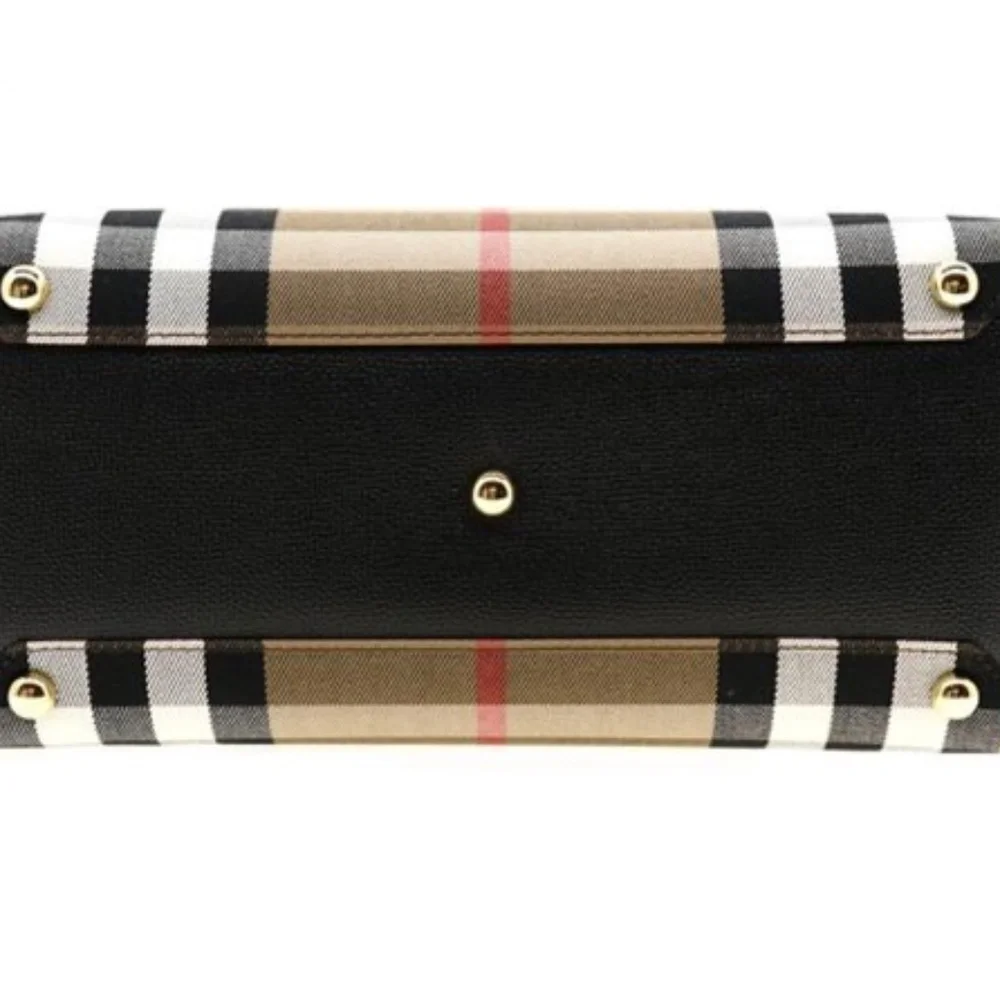 Authentic Burberry Medium Banner House Check & Leather Satchel Bag
